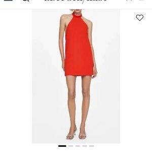 Mango Red Halter Mini Dress w/ Neck Tie – Size S – Elegant Cocktail / Party